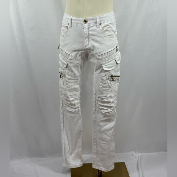 Men’s White Cargo Moto Pants with Detailing Size 32 L, 30 W - Picture 3 of 9